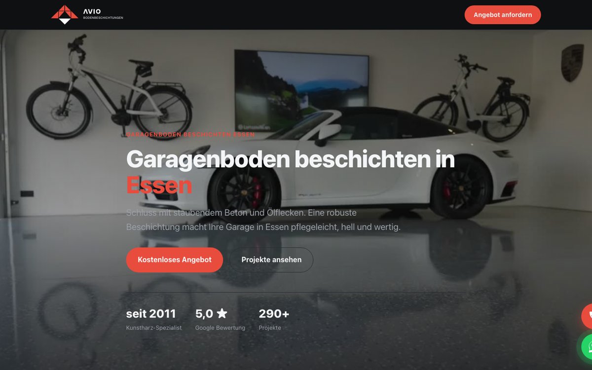 Landingpage von AVIO Bodenbeschichtung