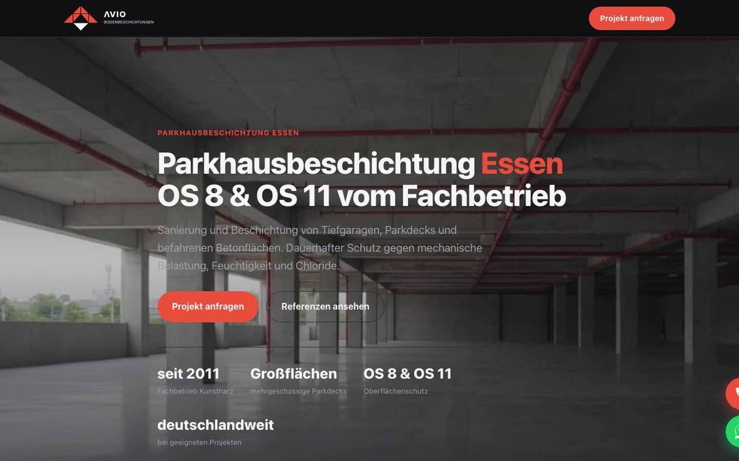 Landingpage Parkhausbeschichtung Essen
