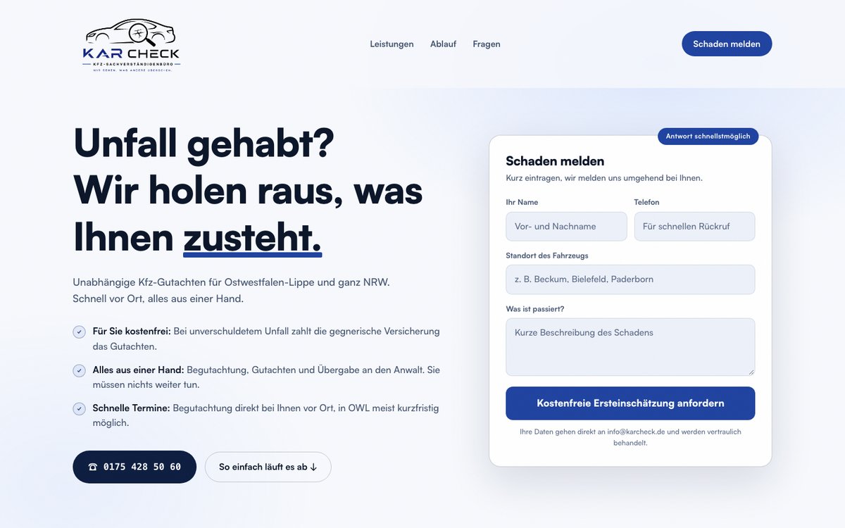 Website von KAR CHECK Kfz-Sachverständigenbüro
